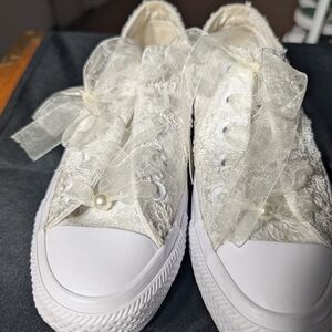 Custom Bridal Converse Elegant Cream Lace Women's Sneakers
